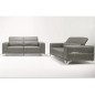 Ensemble Canapé 3 places et 2 places en cuir italien buffle VEGA, gris foncé avec surpiqure blanche