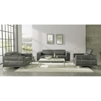 Ensemble Canapé 3 places et 2 places et fauteuil 1 place en cuir italien buffle VEGA, gris foncé avec surpiqure gris clair