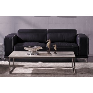 Ensemble Canapé 3 places et 2 places et fauteuil 1 place en cuir italien buffle VEGA, gris foncé avec surpiqure gris clair