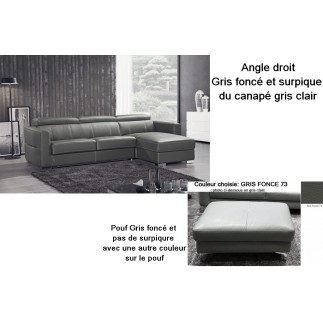 Récapitulatif de la commande Canapé d'angle convertible en cuir de buffle italien de luxe 5 places ANTHONY, gris foncé, surpiqur
