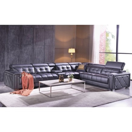 Solde de paiement de la commande HLJM03021529, Canapé d'angle en cuir de buffle italien de luxe, 6/7 places, prestigia, noir, an