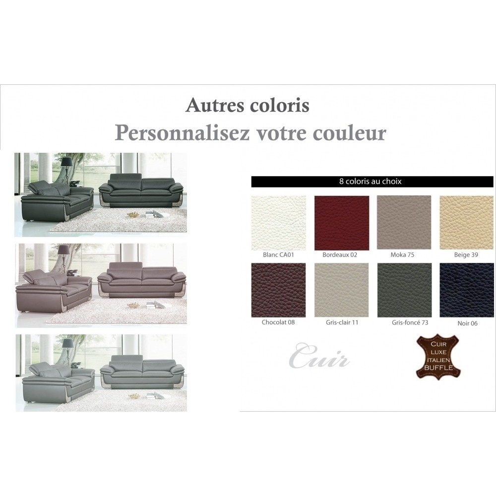 Solde de paiement de la commande ENHS03041711, Ensemble canapé 3 places et 2 places en cuir italien buffle italina, gris clair a