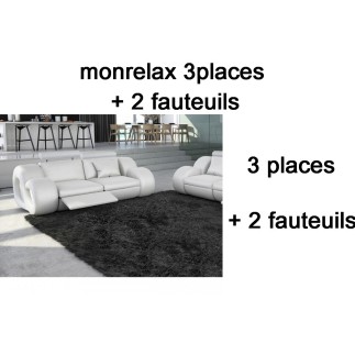 Ensemble canapé 3 places et 2 fauteuils, en cuir supérieur luxe haut de gamme italien monrelax, blanc, 6x sans frais, total 2296