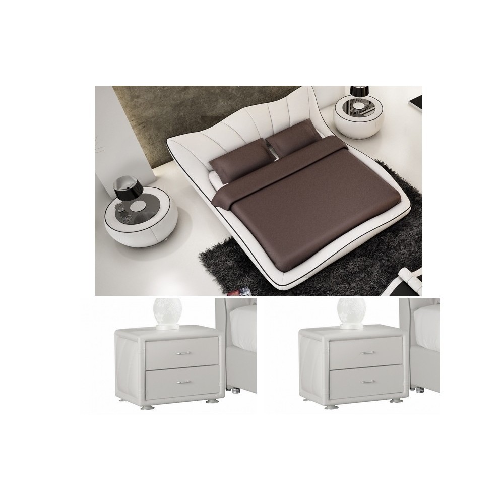 1er paiement de la commande: 1X Lit en cuir italien de luxe camille, noir 180x200. 2X Chevets de qualité supérieure elvin, noir,