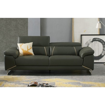 Ensemble Ensemble canapé 3 places et 2 places en cuir italien buffle GRANTI, couleur gris foncé et liseret gris clair