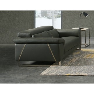Ensemble Ensemble canapé 3 places et 2 places en cuir italien buffle GRANTI, couleur gris foncé et liseret gris clair