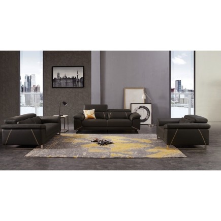Ensemble Ensemble canapé 3 places et 2 places et fauteuil en cuir italien buffle GRANTI, couleur chocolat et liseret beige