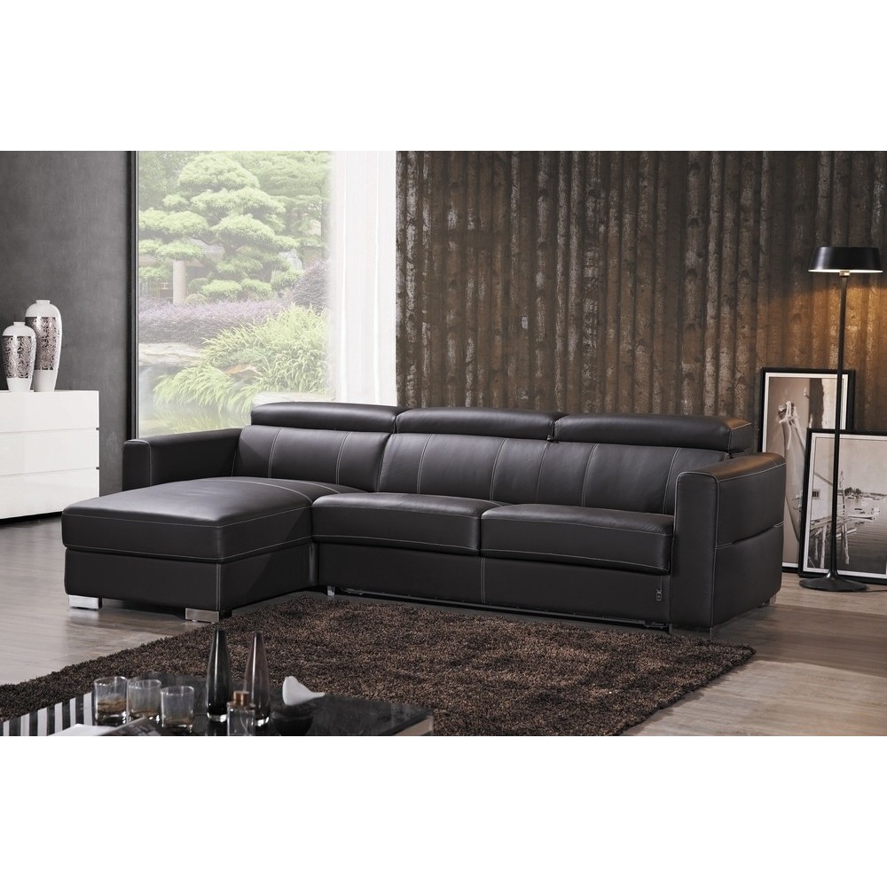 Solde de paiement de la commande: Canapé d'angle convertible en cuir EPAIS de buffle italien de luxe 5 places ANTHONY, noir, ang