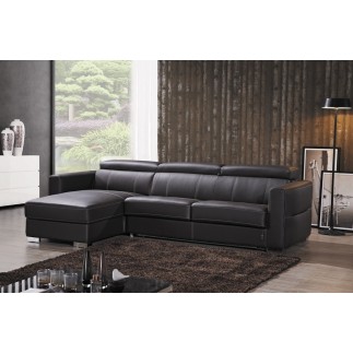 Canapé d'angle convertible en cuir épais de buffle italien de luxe 5 places anthony, noir, et surpiqure noire, angle gauche, 4x