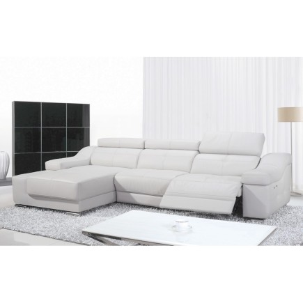 Canapé d'angle double relax en cuir de buffle italien de luxe 5 places BiRELAX, blanc, angle gauche