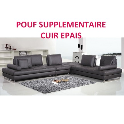 Canapé d'angle en cuir EPAIS buffle italien de luxe 7/8 places PENTHOUSE, + POUF supplémentaire, noir, angle droit, 6x sans frai