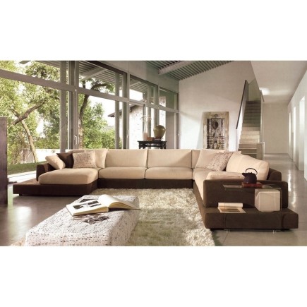 1er paiement de la commande: Canapé d'angle loft en tissu haut de gamme, coloris beige et chocolat, angle droit, 6x sans frais,