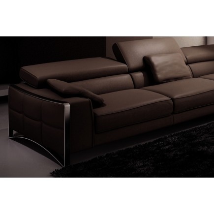 Canapé d'angle en cuir italien 5 places SUEDE, chocolat, angle droit