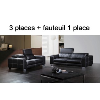 Récapitulatif : Ensemble Boston cuir haut de gamme italien composé d'un canapé 3 places et d'un fauteuil cuir noir n°366 - casan