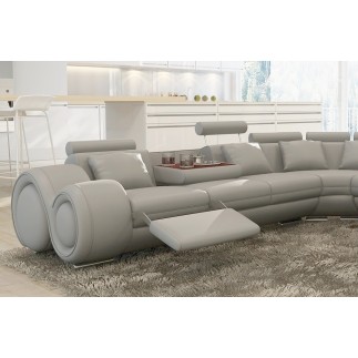 Canapé d'angle en cuir italien 5/6 places PETIT EXCELIA, gris clair, angle droit