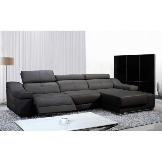 Canapé d'angle double relax en 100% TOUT cuir de buffle italien de luxe 5 places BiRELAX, noir, angle droit