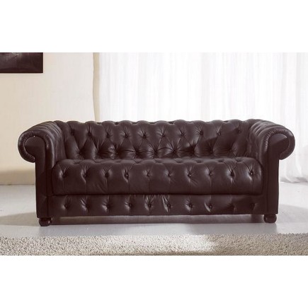 Canapé 3 places en cuir italien CHESTERFIELD SELECT, chocolat