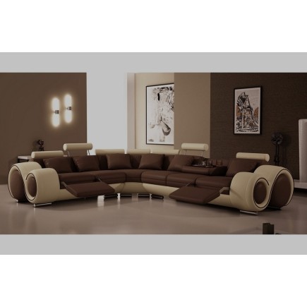 1er paiement de la commande : canapé d'angle en cuir italien 5/6 places petit excelia, chocolat et beige, angle gauche, 6x sans