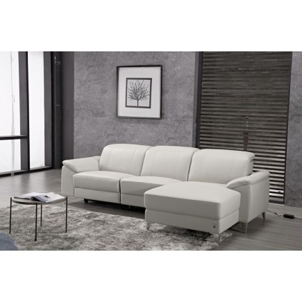 Canapé d'angle relax en cuir de buffle italien de luxe 5 places BRIO, blanc, angle droit