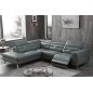 Canapé d'angle avec un relax électrique en cuir de buffle italien de luxe 6 places REVOLAX gris foncé, angle gauche, POUF OFFERT