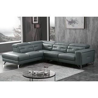 Canapé d'angle avec un relax électrique en cuir de buffle italien de luxe 6 places REVOLAX gris foncé, angle gauche, POUF OFFERT