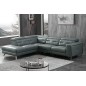Canapé d'angle avec un relax électrique en cuir de buffle italien de luxe 6 places REVOLAX gris foncé, angle gauche, POUF OFFERT