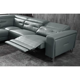 Canapé d'angle avec un relax électrique en cuir de buffle italien de luxe 6 places REVOLAX gris foncé, angle gauche, POUF OFFERT
