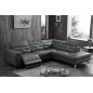Canapé d'angle avec un relax électrique en cuir de buffle italien de luxe 6 places REVOLAX noir, angle droit, POUF OFFERT