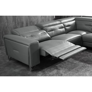 Canapé d'angle avec un relax électrique en cuir de buffle italien de luxe 6 places REVOLAX noir, angle droit, POUF OFFERT
