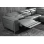 Canapé d'angle avec un relax électrique en cuir de buffle italien de luxe 6 places REVOLAX noir, angle droit, POUF OFFERT