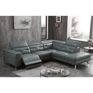Canapé d'angle avec un relax électrique en cuir de buffle italien de luxe 6 places REVOLAX gris foncé, angle droit, POUF OFFERT