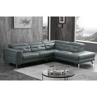 Canapé d'angle avec un relax électrique en cuir de buffle italien de luxe 6 places REVOLAX gris foncé, angle droit, POUF OFFERT