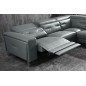 Canapé d'angle avec un relax électrique en cuir de buffle italien de luxe 6 places REVOLAX gris foncé, angle droit, POUF OFFERT