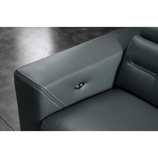 Canapé d'angle avec un relax électrique en cuir de buffle italien de luxe 6 places REVOLAX gris foncé, angle droit, POUF OFFERT