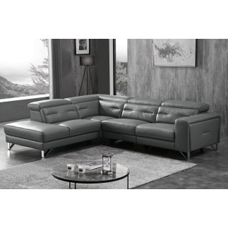 -Canapé d'angle avec un relax électrique en cuir de buffle italien de luxe 6 places REVOLAX noir, angle gauche, POUF OFFERT -