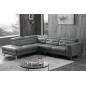 -Canapé d'angle avec un relax électrique en cuir de buffle italien de luxe 6 places REVOLAX noir, angle gauche, POUF OFFERT -