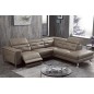 Canapé d'angle avec un relax électrique en cuir de buffle italien de luxe 6 places REVOLAX moka, angle droit, POUF OFFERT