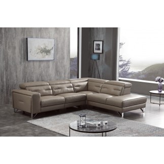 Canapé d'angle avec un relax électrique en cuir de buffle italien de luxe 6 places REVOLAX moka, angle droit, POUF OFFERT
