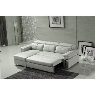 Canapé d'angle convertible en cuir buffle italien 5 places, ALLURE, blanc, angle gauche
