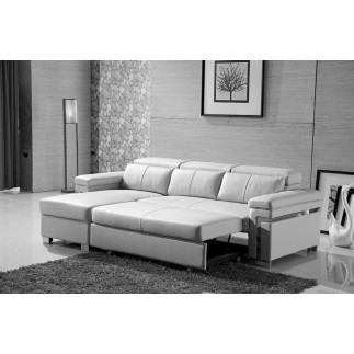 Canapé d'angle convertible en cuir buffle italien 5 places, ALLURE, blanc, angle gauche