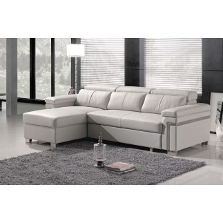 Canapé d'angle convertible en cuir buffle italien 5 places, ALLURE, blanc, angle gauche