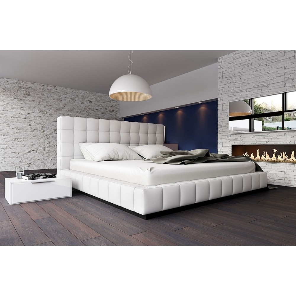 Lit design en cuir italien de luxe SILVER, blanc, 140x190