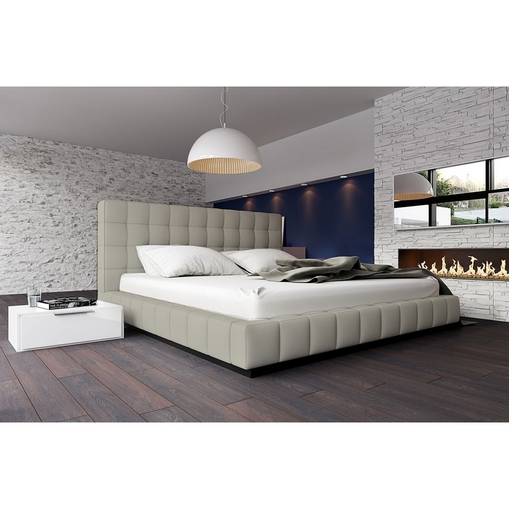 Lit design en cuir italien de luxe SILVER, gris clair, 180x200