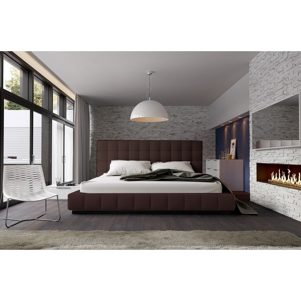 Lit design en cuir italien de luxe SILVER, chocolat, 160x200