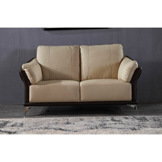 Ensemble canapé 3 places et 2 places en cuir italien buffle DUBLIN, couleur beige et liseret chocolat