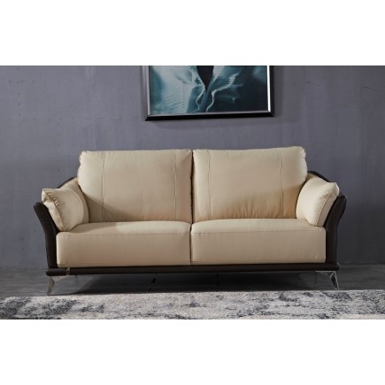 Ensemble Ensemble canapé 3 places et 2 places et fauteuil en cuir italien buffle DUBLIN, couleur beige et liseret chocolat