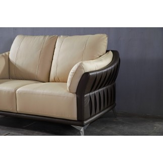 Ensemble Ensemble canapé 3 places et 2 places et fauteuil en cuir italien buffle DUBLIN, couleur beige et liseret chocolat