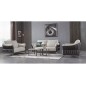Ensemble Ensemble canapé 3 places et 2 places et fauteuil en cuir italien buffle DUBLIN, couleur blanc cassé et liseret noir