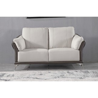 Ensemble Ensemble canapé 3 places et 2 places et fauteuil en cuir italien buffle DUBLIN, couleur blanc cassé et liseret noir