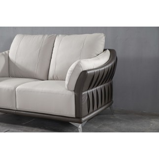 Ensemble Ensemble canapé 3 places et 2 places et fauteuil en cuir italien buffle DUBLIN, couleur blanc cassé et liseret noir